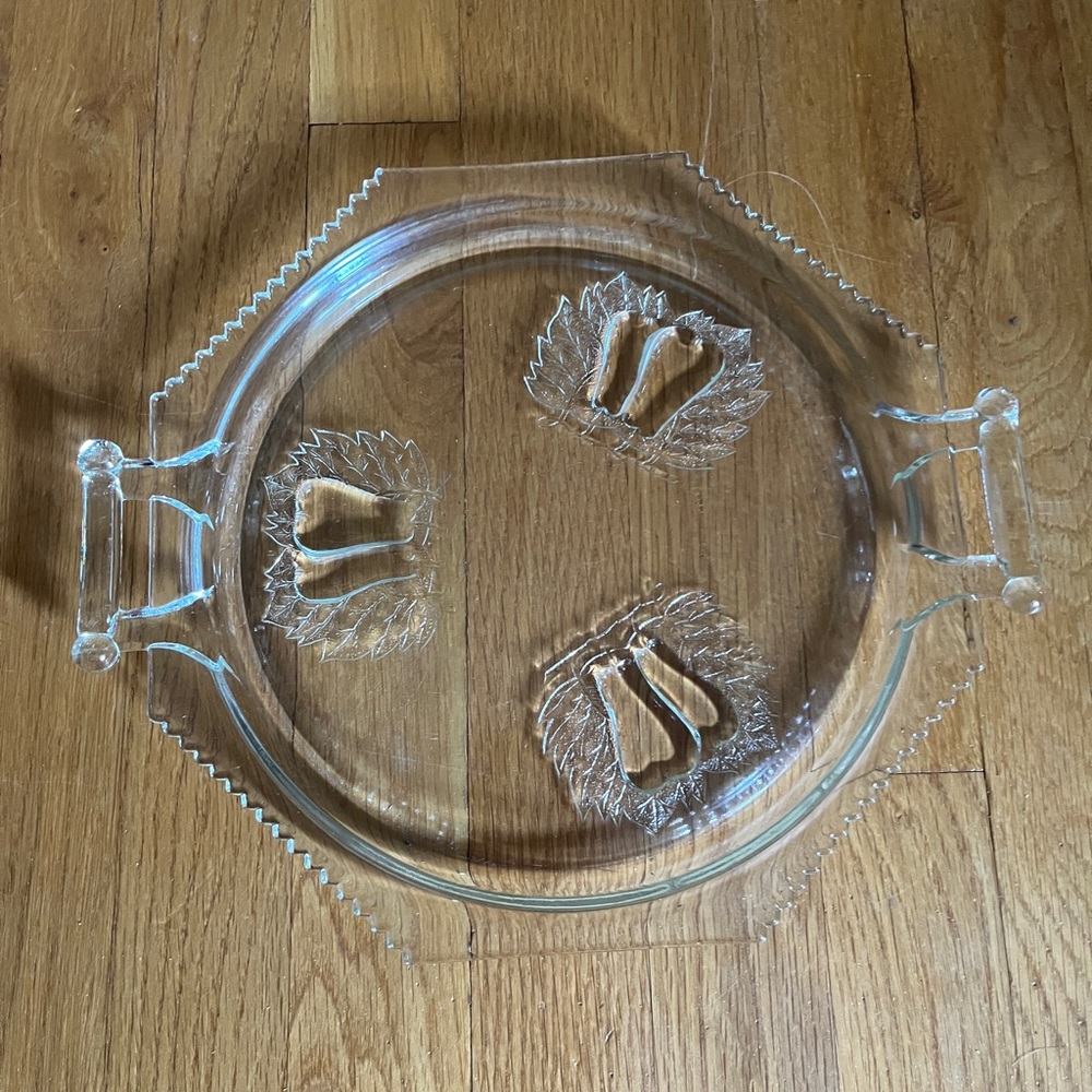 Vintage Jeannette Baltimore Pear Clear Glass Cake Serving Tray w/ Handles ~ 12"